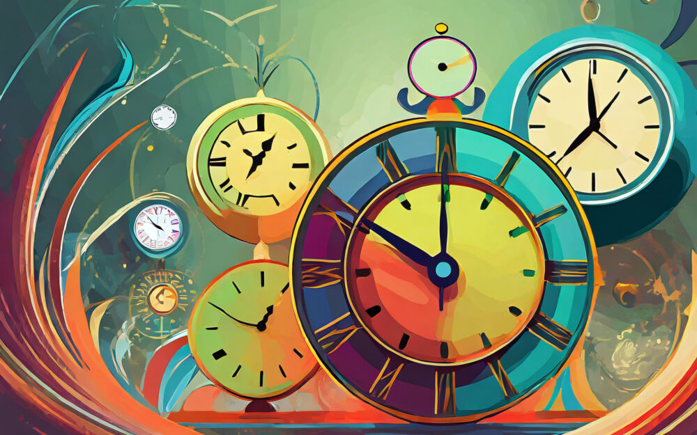 Time Flies Abstract Clocks Painting